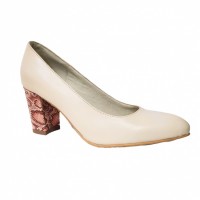 Pantofi eleganti dama, albi, imprimeu sarpe, din piele naturala box, toc 6 cm - NA87ALBS